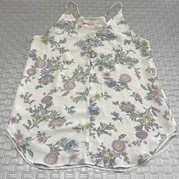 LOFT Pastel Floral Chiffon Button Front Tank Top XS - Picture 1 of 6